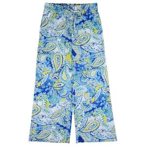 LRL Ralph Lauren Wide Leg Pants Womens S Blue Yellow Paisley Drawstring Pull On